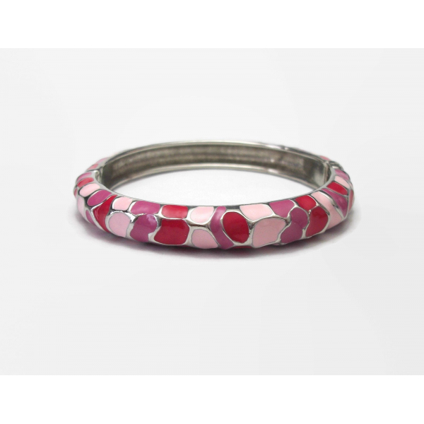 Vintage Pink and Red Enamel Hinged Bangle Clamper Bracelet