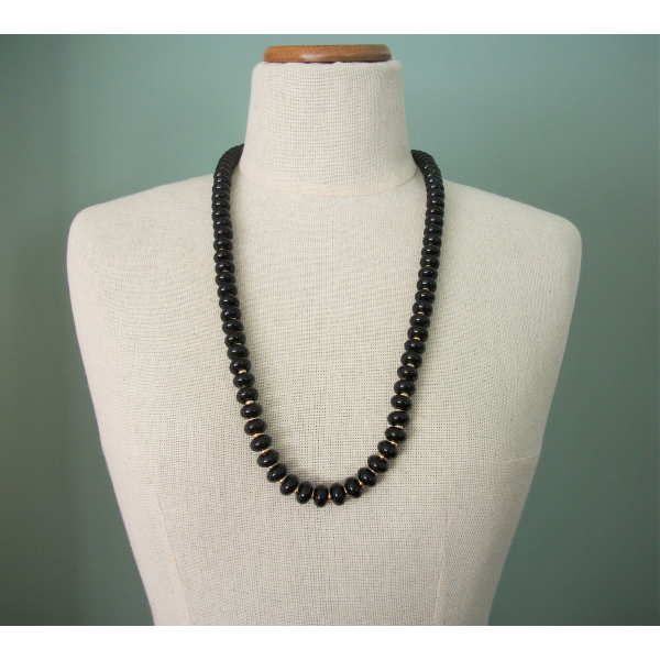 Vintage Napier Black and Gold Chunky Beaded Necklace 30in long