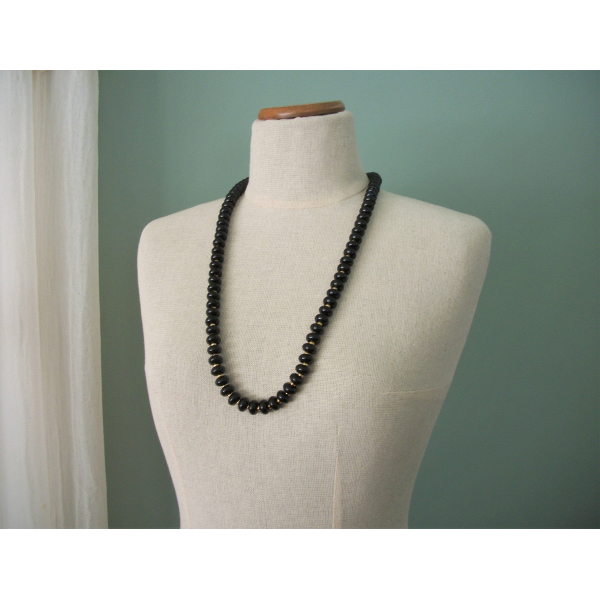 Vintage Napier Black and Gold Chunky Beaded Necklace 30 inch