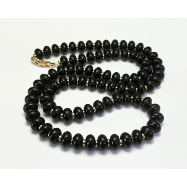 Vintage Napier Black and Gold Chunky Beaded Necklace 30 inch
