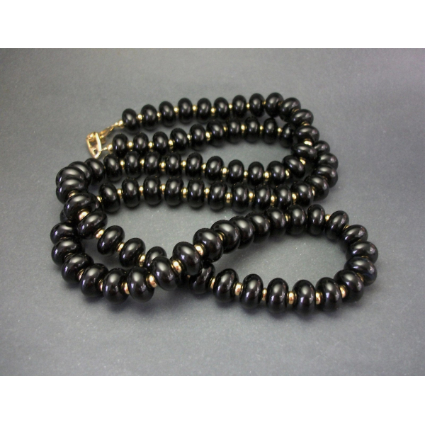 Vintage Napier Black and Gold Chunky Beaded Necklace 30 inch