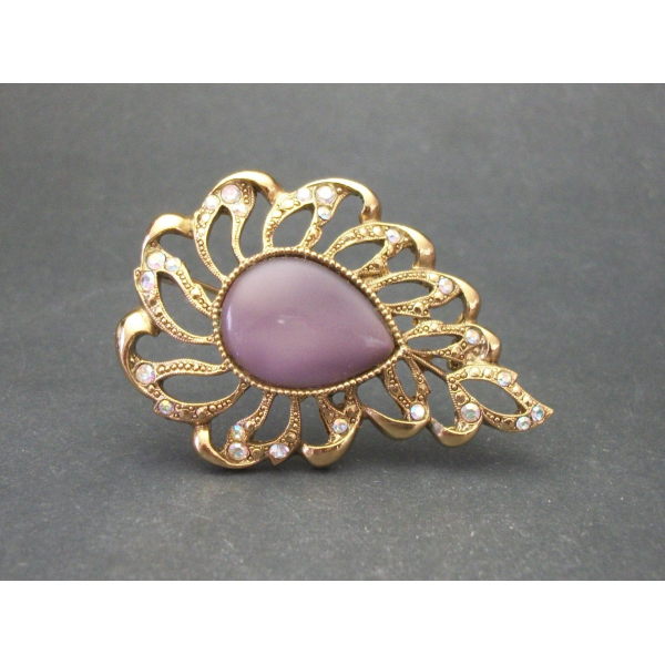 Vintage 1928 Purple Moonglow AB Crystal Openwork Brooch Pin with Cabochon