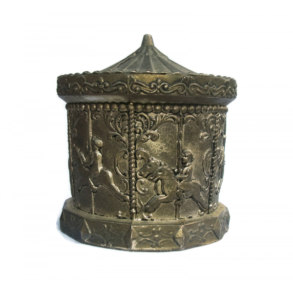 Vintage Silverplate Carousel Coin Bank Metal Merry Go Round Silver Plated