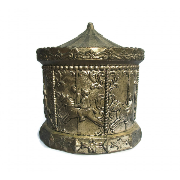 Vintage Silverplate Carousel Coin Bank Metal Merry Go Round Silver Plated