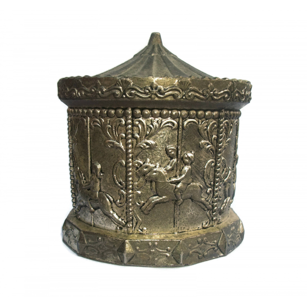 Vintage Silverplate Carousel Coin Bank Metal Merry Go Round Silver Plated