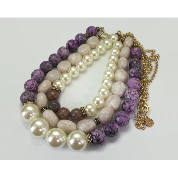 Talbots chunky purple triple strand beaded necklace