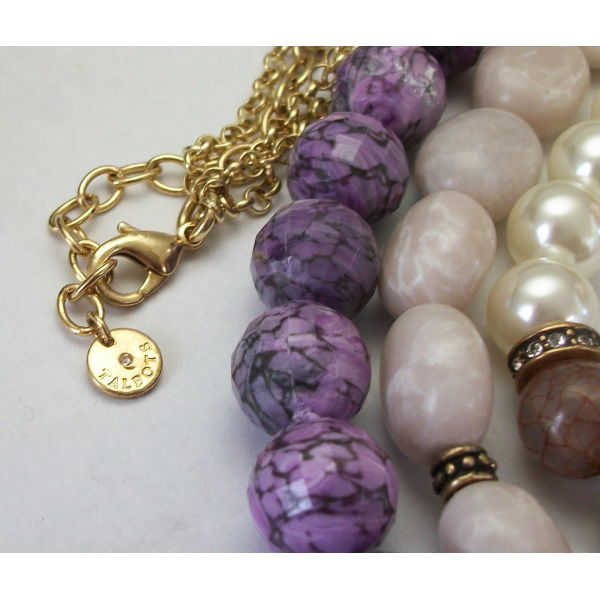 Talbots chunky purple triple strand beaded necklace