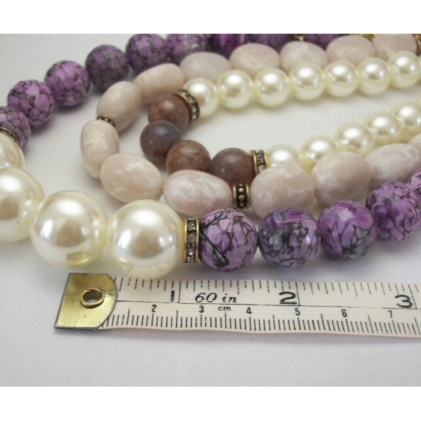 Talbots chunky purple triple strand beaded necklace