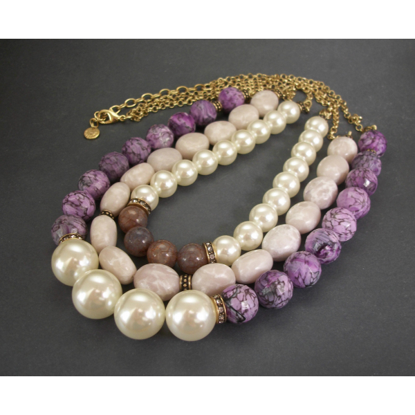 Talbots chunky purple triple strand beaded necklace