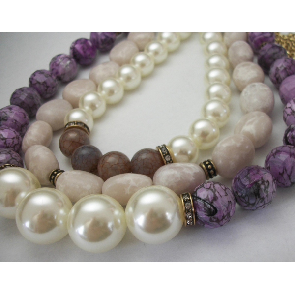 Talbots chunky purple triple strand beaded necklace