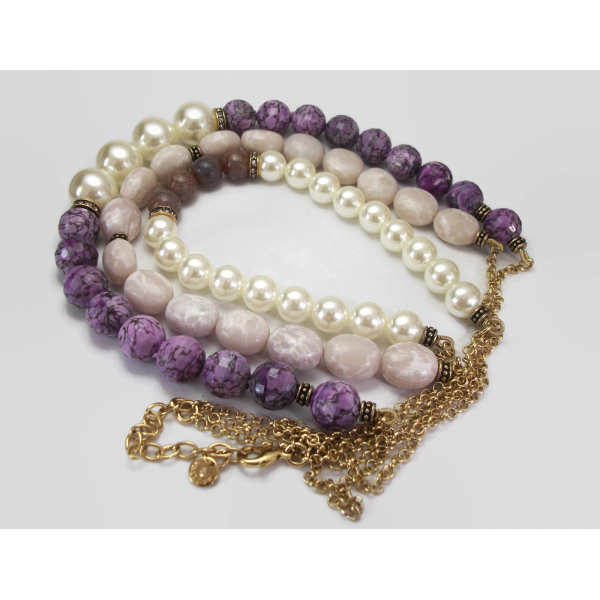 Talbots chunky purple triple strand beaded necklace