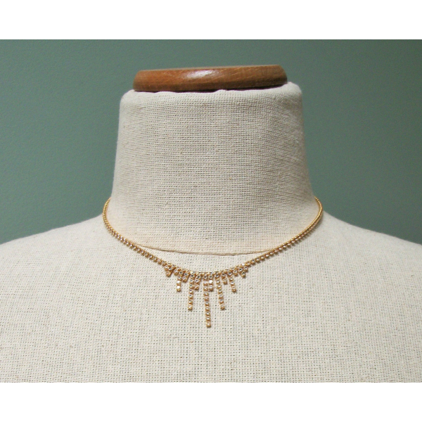 Vintage Monet Clear Rhinestone Fringe Necklace Wedding Bride Bridal Jewelry