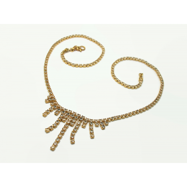 Vintage Monet Clear Rhinestone Fringe Necklace Dainty Wedding Bridal Jewelry