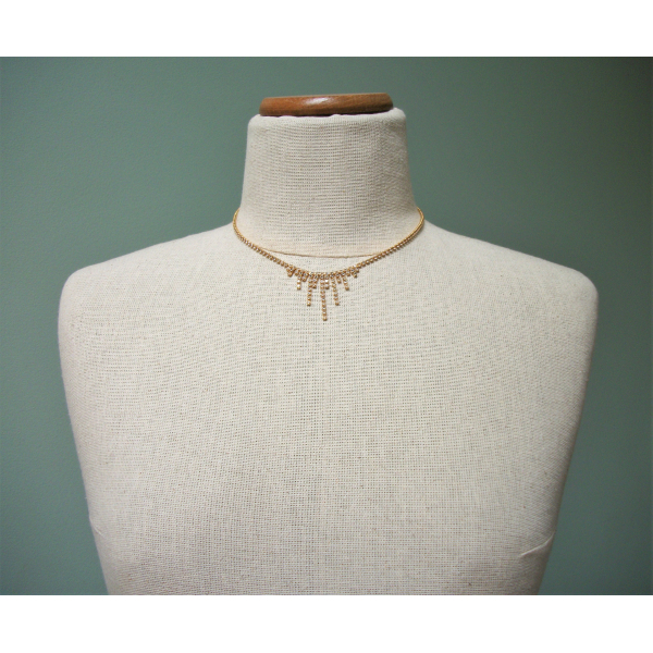 Vintage Monet Clear Rhinestone Fringe Necklace Dainty Wedding Bridal Jewelry
