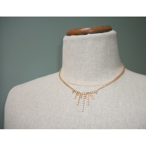 Vintage Monet Clear Rhinestone Fringe Necklace Dainty Wedding Bridal Jewelry