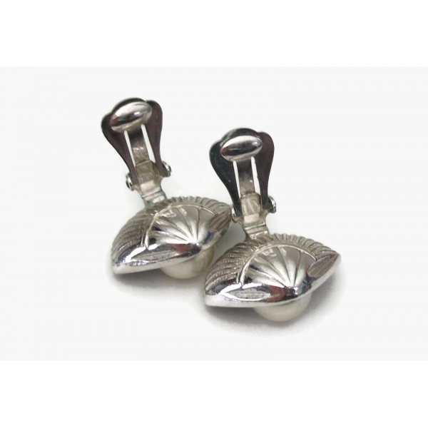 clips of oyster shell and pearl earrings