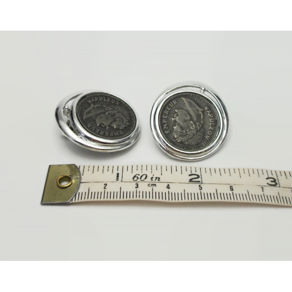 Vintage Napoleon Coin Silver Tone Clip on Earrings