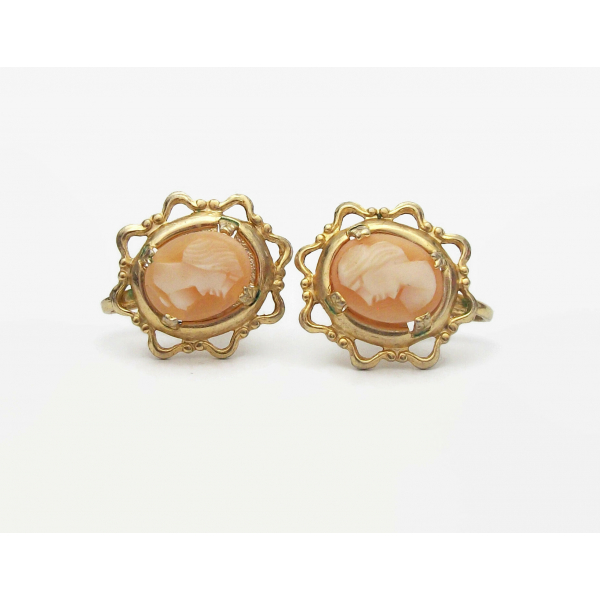 Vintage Genuine Carved Shell Cameo Screw Back Earrings