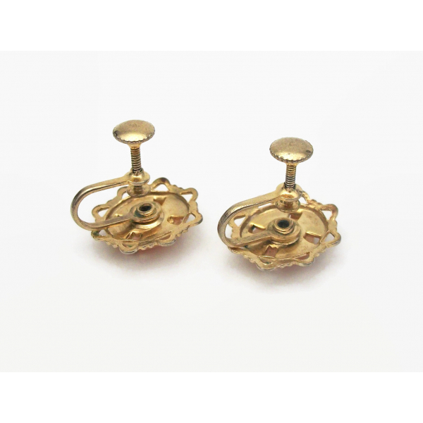 Vintage Genuine Carved Shell Cameo Screw Back Earrings