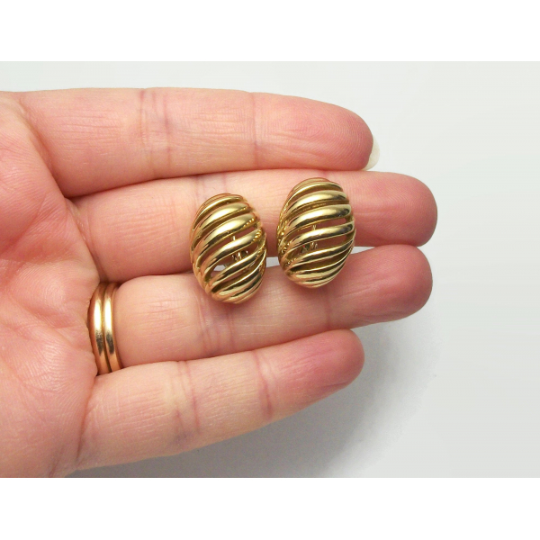 Vintage Gold Clip on Earrings Openwork Oval
