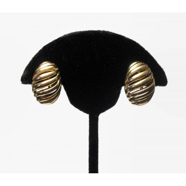 Vintage Gold Clip on Earrings Openwork Oval