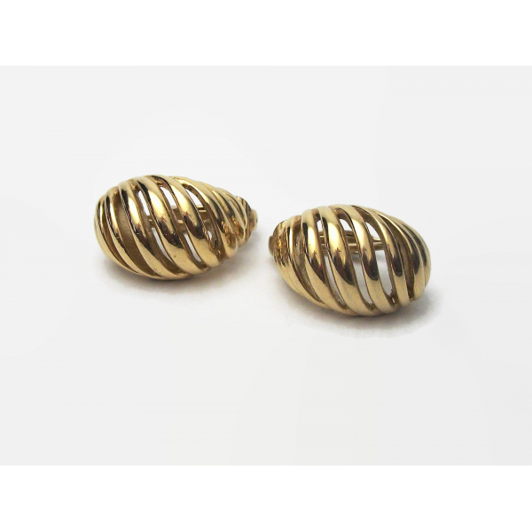 Vintage Gold Clip on Earrings Openwork Oval