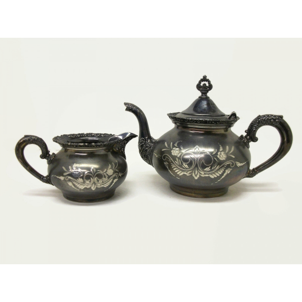 Antique Late 1800s Van Bergh Quadruple Silver Plate Tea Service Set