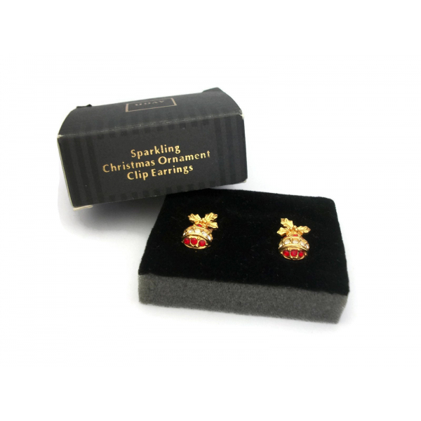 Vintage Avon Sparkling Christmas Ornament Clip Earrings 1990s 1992 Avon Jewelry