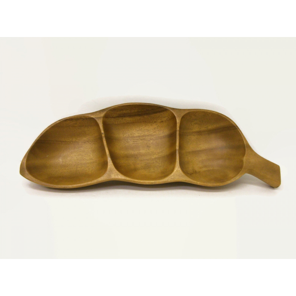 Vintage Wood Pea Pod Shaped Bowl Dish Tray 15" Long Monkey Pod Decor