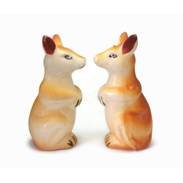 Vintage 50s Ceramic Kangaroo Salt and Pepper Shakers Made in Japan Kitchen Decor