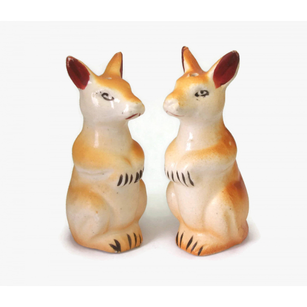 1950s Ceramic Kangaroo Salt and Pepper Shakers Made in Japan Kitsch Kitchen