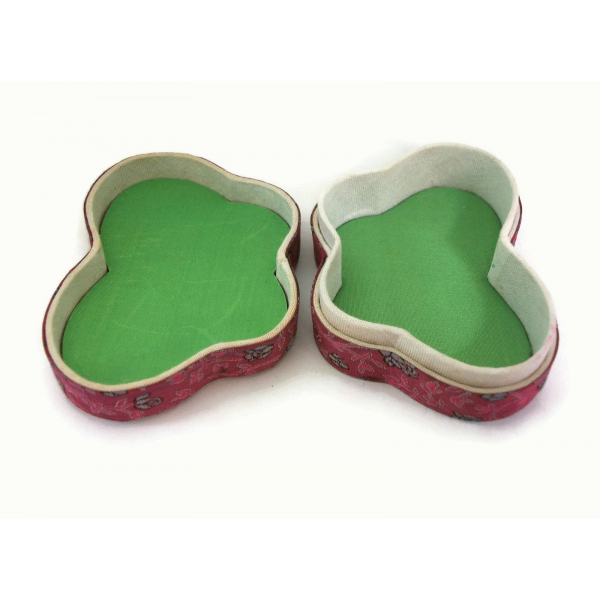 Vintage Purple Butterfly Shaped Brocade and Wood Inlay Trinket Box