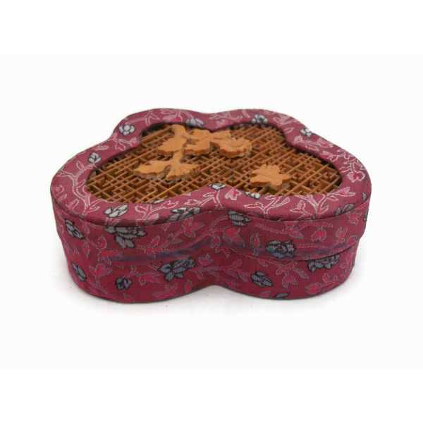 Vintage Purple Butterfly Shaped Brocade and Wood Inlay Trinket Box