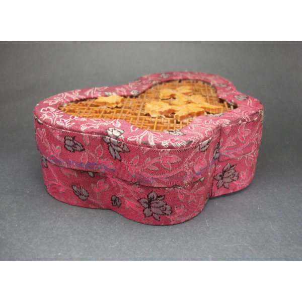 Vintage Purple Butterfly Shaped Brocade and Wood Inlay Trinket Box