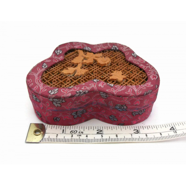 Vintage Purple Butterfly Shaped Brocade and Wood Inlay Trinket Box