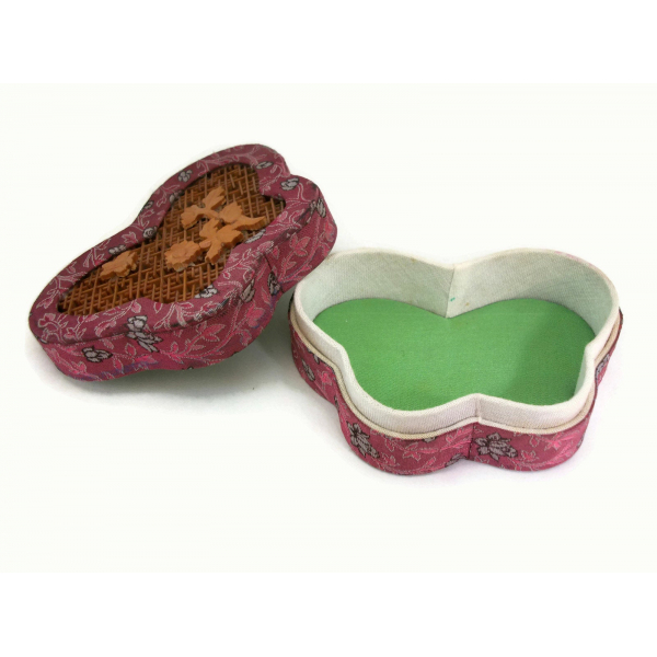 Vintage Purple Butterfly Shaped Brocade and Wood Inlay Trinket Box