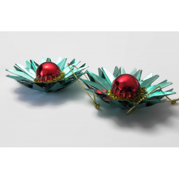 Vintage Tin Metal Star Ornaments Christmas Decor Teal Blue and Red 3D Starbursts