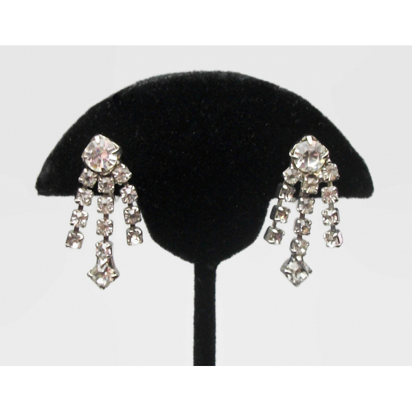 Vintage Clear Crystal Dangle Screw Back Clip on Earrings Formal Rhinestone