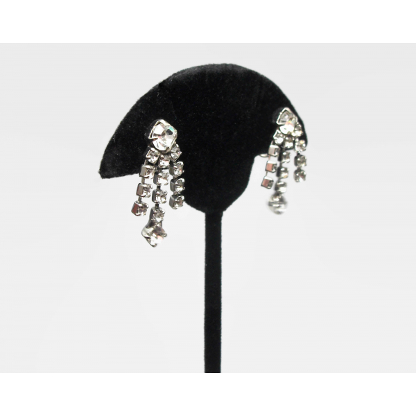 Vintage Clear Crystal Dangle Screw Back Clip on Earrings Formal Rhinestone