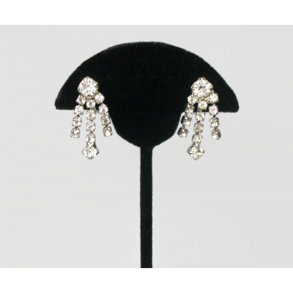 Vintage Clear Crystal Dangle Screw Back Clip on Earrings Formal Rhinestone
