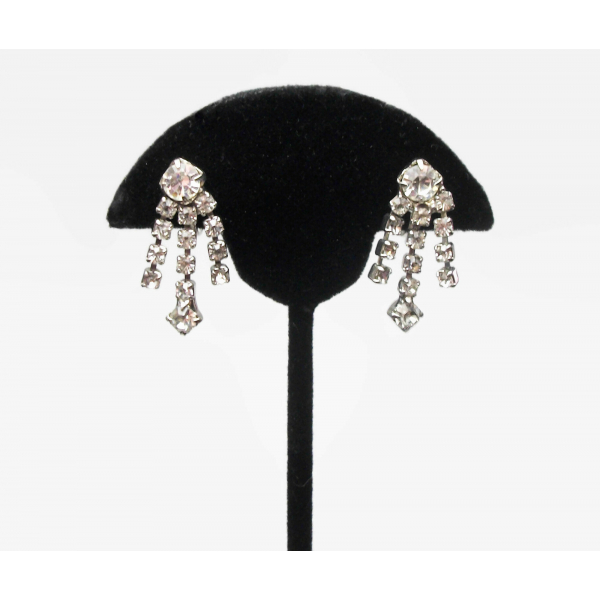 Vintage Clear Crystal Dangle Screw Back Clip on Earrings Formal Rhinestone