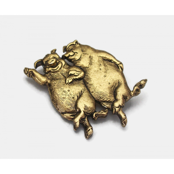 Vintage Museum of Fine Arts MFA C&C Dancing Pigs Brooch Lapel pin