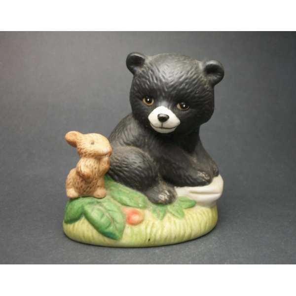 Vintage Homco Ceramic Animal Figurines Set of Two Raccoon Bear Cub