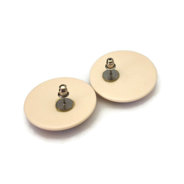 backs of Vintage Huge 1980s Round Cream and Blue Striped Earrings