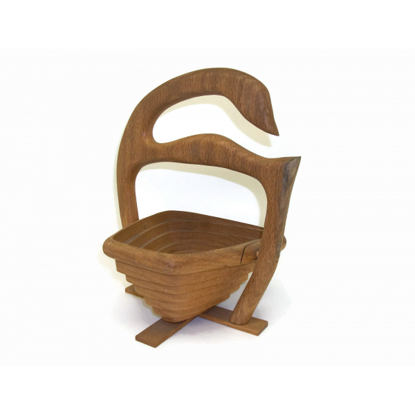 Vintage Solid Oak Wood Collapsible Trivet Basket Duck Goose Swan Shaped Wooden