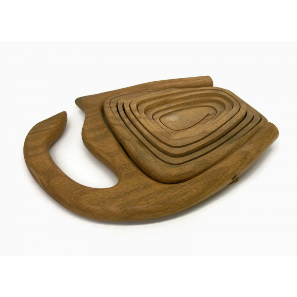 Vintage Solid Oak Wood Collapsible Trivet Basket Duck Goose Swan Shaped Wooden