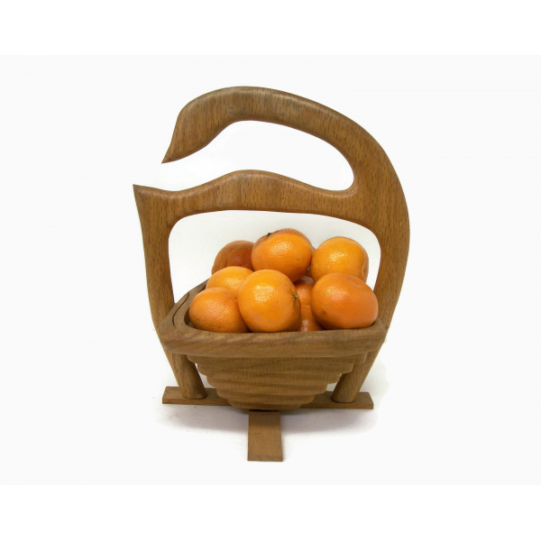 Vintage Solid Oak Wood Collapsible Trivet Basket Duck Goose Swan Shaped Wooden