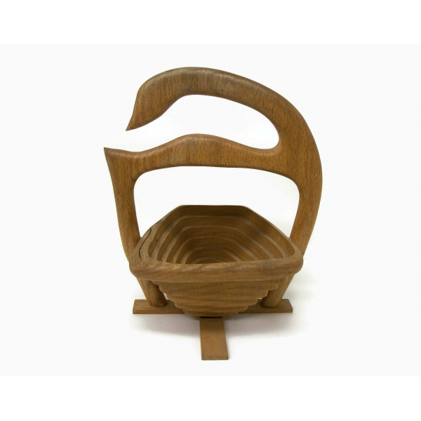 Vintage Solid Oak Wood Collapsible Trivet Basket Duck Goose Swan Shaped Wooden
