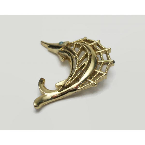 Vintage J.J. Jonette Sailfish Brooch Gold Tone Metal Sailfish Lapel Pin