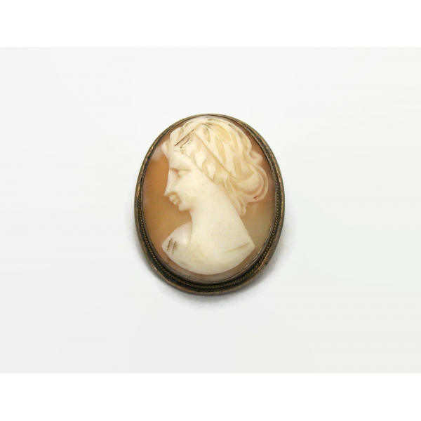 Vintage Genuine Carved Shell Cameo Brooch Pendant Small 1 1/8" x 7/8" 1930s